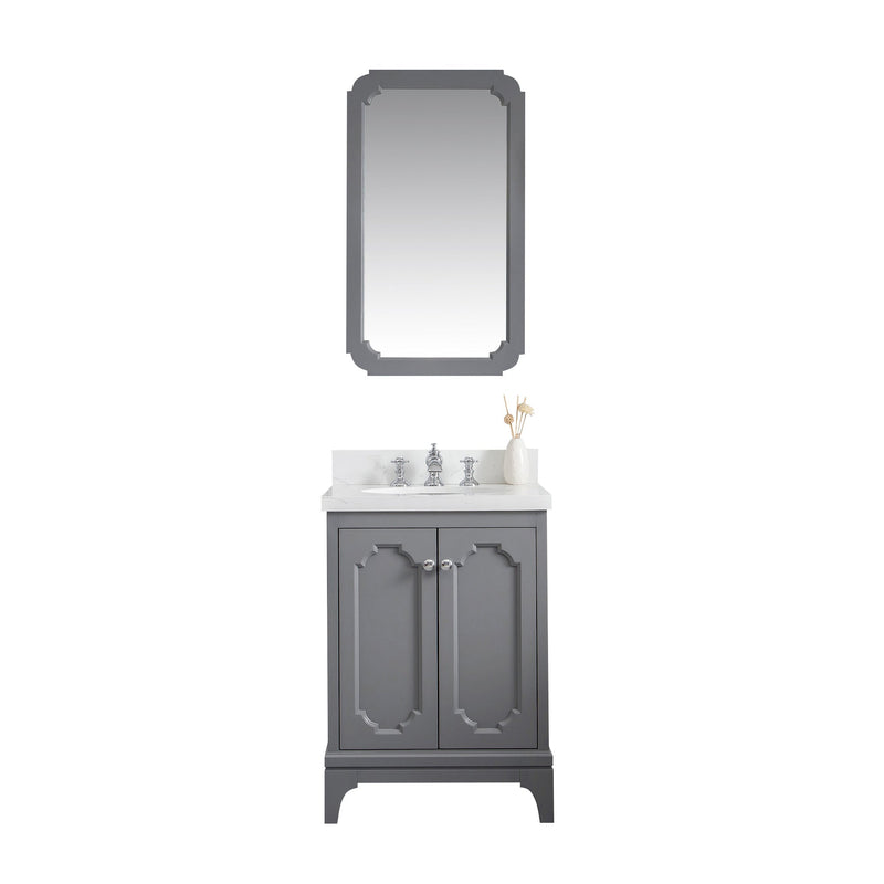 Water Creation Queen 24" Single Sink Quartz Carrara Vanity in Cashmere Grey with Matching Mirror(s) and F2-0013-01-FX Lavatory Faucet(s) VQU024QCCG68 - Model Bath