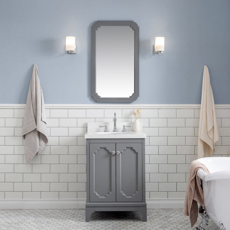 Water Creation Queen 24" Single Sink Quartz Carrara Vanity in Cashmere Grey with Matching Mirror(s) VQU024QCCG01 - Model Bath