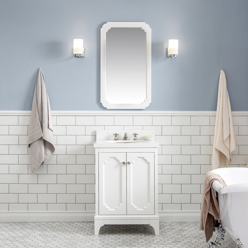 Water Creation Queen 24" Single Sink Quartz Carrara Vanity in Pure White VQU024QCPW00 - Model Bath