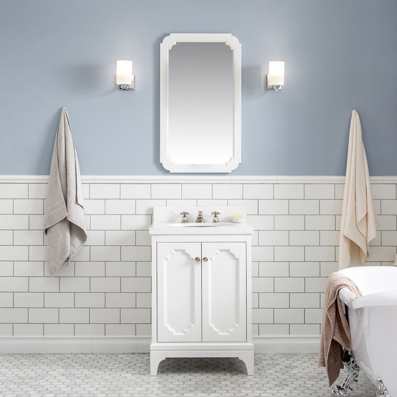 Water Creation Queen 24" Single Sink Quartz Carrara Vanity in Pure White with F2-0009-05-BX Lavatory Faucet(s) VQU024QCPW52 - Model Bath