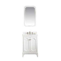Water Creation Queen 24" Single Sink Quartz Carrara Vanity in Pure White with Matching Mirror(s) and F2-0013-05-FX Lavatory Faucet(s) VQU024QCPW58 - Model Bath