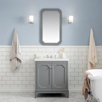 Water Creation Queen 30" Single Sink Quartz Carrara Vanity in Cashmere Grey VQU030QCCG00 - Model Bath