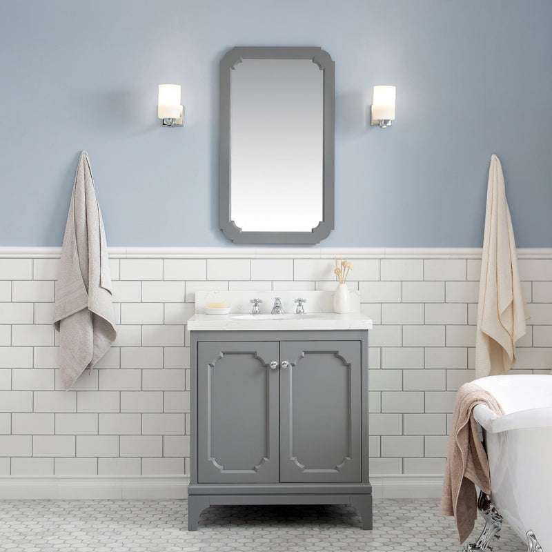 Water Creation Queen 30" Single Sink Quartz Carrara Vanity in Cashmere Grey VQU030QCCG00 - Model Bath