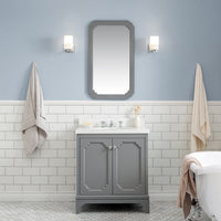 Water Creation Queen 30" Single Sink Quartz Carrara Vanity in Cashmere Grey with F2-0009-01-BX Lavatory Faucet(s) VQU030QCCG07 - Model Bath