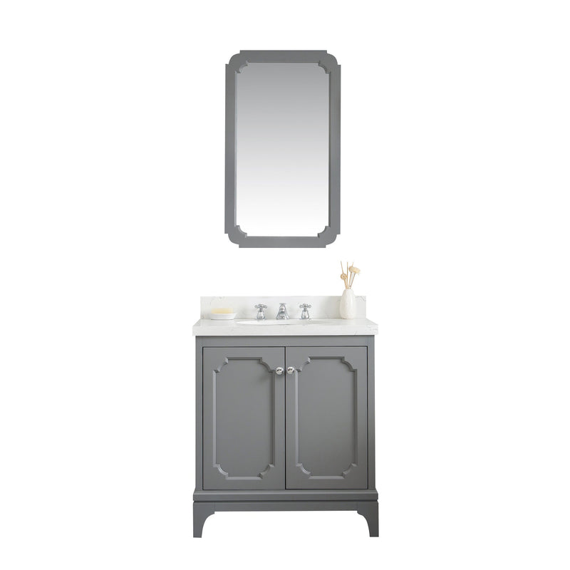 Water Creation Queen 30" Single Sink Quartz Carrara Vanity in Cashmere Grey with F2-0009-01-BX Lavatory Faucet(s) VQU030QCCG07 - Model Bath