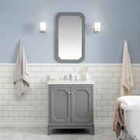 Water Creation Queen 30" Single Sink Quartz Carrara Vanity in Cashmere Grey with F2-0013-01-FX Lavatory Faucet(s) VQU030QCCG72 - Model Bath
