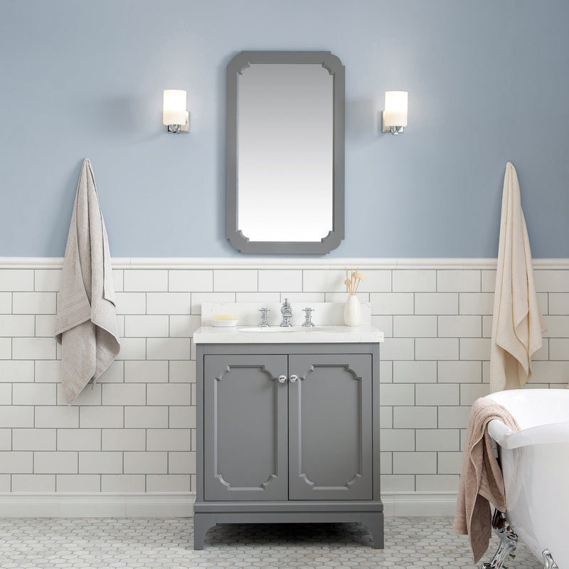 Water Creation Queen 30" Single Sink Quartz Carrara Vanity in Cashmere Grey with F2-0013-01-FX Lavatory Faucet(s) VQU030QCCG72 - Model Bath