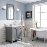 Water Creation Queen 30" Single Sink Quartz Carrara Vanity in Cashmere Grey with Matching Mirror(s) and F2-0013-01-FX Lavatory Faucet(s) VQU030QCCG68 - Model Bath