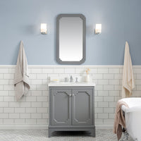 Water Creation Queen 30" Single Sink Quartz Carrara Vanity in Cashmere Grey with Matching Mirror(s) and F2-0013-01-FX Lavatory Faucet(s) VQU030QCCG68 - Model Bath