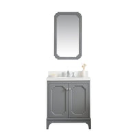 Water Creation Queen 30" Single Sink Quartz Carrara Vanity in Cashmere Grey with Matching Mirror(s) and F2-0013-01-FX Lavatory Faucet(s) VQU030QCCG68 - Model Bath