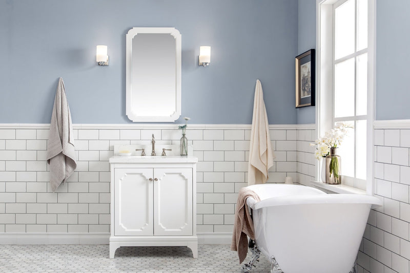 Water Creation Queen 30" Single Sink Quartz Carrara Vanity in Pure White VQU030QCPW00 - Model Bath