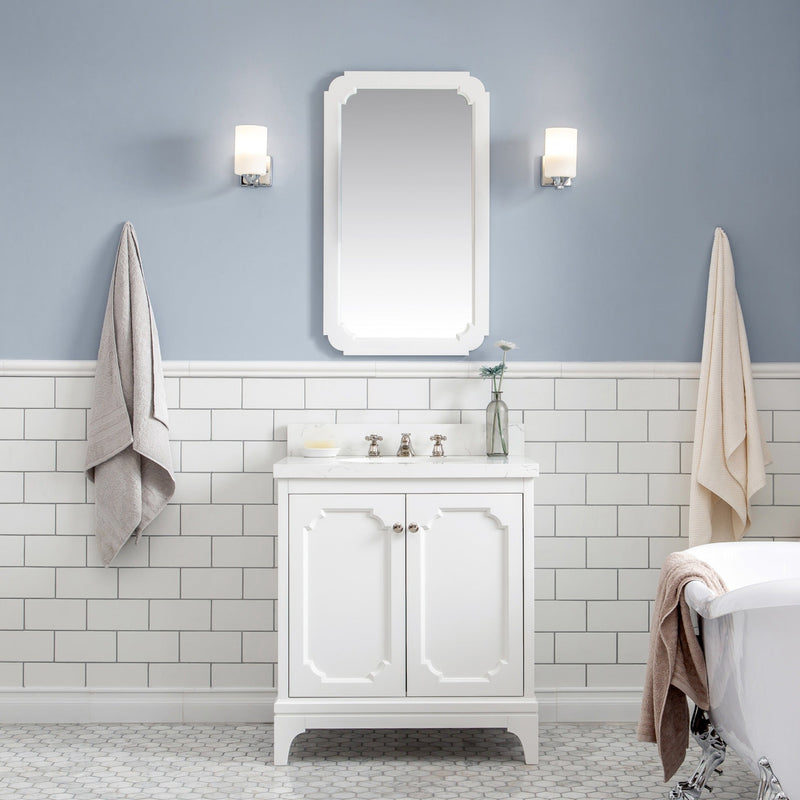 Water Creation Queen 30" Single Sink Quartz Carrara Vanity in Pure White with F2-0009-05-BX Lavatory Faucet(s) VQU030QCPW52 - Model Bath
