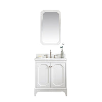 Water Creation Queen 30" Single Sink Quartz Carrara Vanity in Pure White with F2-0012-05-TL Lavatory Faucet(s) VQU030QCPW57 - Model Bath
