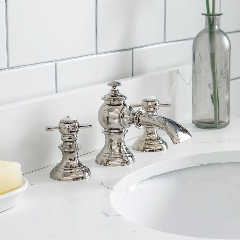Water Creation Queen 30" Single Sink Quartz Carrara Vanity in Pure White with F2-0013-05-FX Lavatory Faucet(s) VQU030QCPW62 - Model Bath