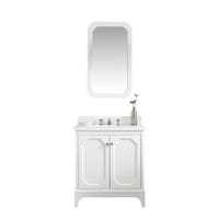 Water Creation Queen 30" Single Sink Quartz Carrara Vanity in Pure White with Matching Mirror(s) and F2-0009-05-BX Lavatory Faucet(s) VQU030QCPW48 - Model Bath
