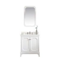 Water Creation Queen 30" Single Sink Quartz Carrara Vanity in Pure White with Matching Mirror(s) and F2-0013-05-FX Lavatory Faucet(s) VQU030QCPW58 - Model Bath
