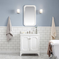 Water Creation Queen 30" Single Sink Quartz Carrara Vanity in Pure White with Matching Mirror(s) and F2-0013-05-FX Lavatory Faucet(s) VQU030QCPW58 - Model Bath