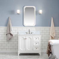 Water Creation Queen 36" Single Sink Carrara White Marble Vanity in Pure White VQU036CWPW00 - Model Bath