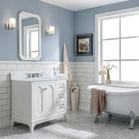 Water Creation Queen 36" Single Sink Carrara White Marble Vanity in Pure White VQU036CWPW00 - Model Bath