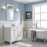 Water Creation Queen 36" Single Sink Carrara White Marble Vanity in Pure White VQU036CWPW00 - Model Bath