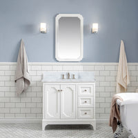 Water Creation Queen 36" Single Sink Carrara White Marble Vanity in Pure White VQU036CWPW00 - Model Bath