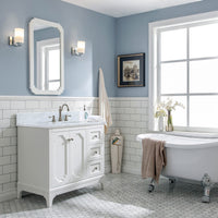 Water Creation Queen 36" Single Sink Carrara White Marble Vanity in Pure White VQU036CWPW00 - Model Bath