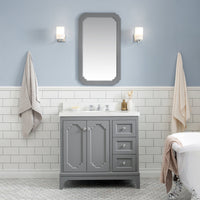 Water Creation Queen 36" Single Sink Quartz Carrara Vanity in Cashmere Grey with F2-0009-01-BX Lavatory Faucet(s) VQU036QCCG07 - Model Bath