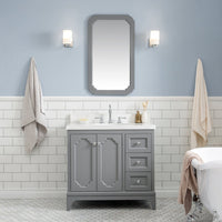 Water Creation Queen 36" Single Sink Quartz Carrara Vanity in Cashmere Grey with F2-0012-01-TL Lavatory Faucet(s) VQU036QCCG47 - Model Bath