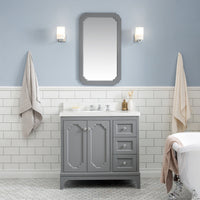Water Creation Queen 36" Single Sink Quartz Carrara Vanity in Cashmere Grey with Matching Mirror(s) VQU036QCCG01 - Model Bath