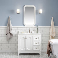 Water Creation Queen 36" Single Sink Quartz Carrara Vanity in Pure White with F2-0012-05-TL Lavatory Faucet(s) VQU036QCPW57 - Model Bath