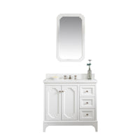 Water Creation Queen 36" Single Sink Quartz Carrara Vanity in Pure White with Matching Mirror(s) and F2-0009-05-BX Lavatory Faucet(s) VQU036QCPW48 - Model Bath