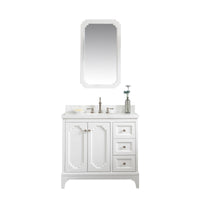 Water Creation Queen 36" Single Sink Quartz Carrara Vanity in Pure White with Matching Mirror(s) and F2-0012-05-TL Lavatory Faucet(s) VQU036QCPW53 - Model Bath