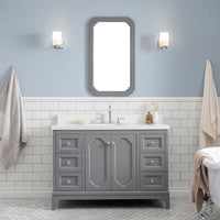 Water Creation Queen 48" Single Sink Quartz Carrara Vanity in Cashmere Grey VQU048QCCG00 - Model Bath