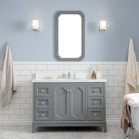 Water Creation Queen 48" Single Sink Quartz Carrara Vanity in Cashmere Grey with F2-0013-01-FX Lavatory Faucet(s) VQU048QCCG72 - Model Bath