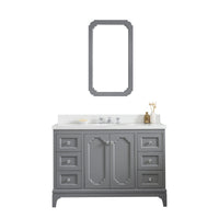 Water Creation Queen 48" Single Sink Quartz Carrara Vanity in Cashmere Grey with Matching Mirror(s) and F2-0009-01-BX Lavatory Faucet(s) VQU048QCCG02 - Model Bath