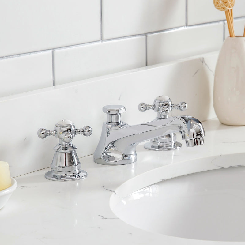Water Creation Queen 48" Single Sink Quartz Carrara Vanity in Cashmere Grey with Matching Mirror(s) and F2-0009-01-BX Lavatory Faucet(s) VQU048QCCG02 - Model Bath
