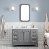 Water Creation Queen 48" Single Sink Quartz Carrara Vanity in Cashmere Grey with Matching Mirror(s) and F2-0009-01-BX Lavatory Faucet(s) VQU048QCCG02 - Model Bath