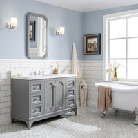 Water Creation Queen 48" Single Sink Quartz Carrara Vanity in Cashmere Grey with Matching Mirror(s) and F2-0009-01-BX Lavatory Faucet(s) VQU048QCCG02 - Model Bath