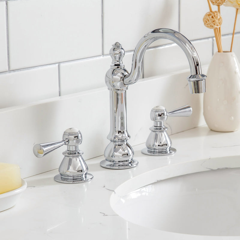Water Creation Queen 48" Single Sink Quartz Carrara Vanity in Cashmere Grey with Matching Mirror(s) and F2-0012-01-TL Lavatory Faucet(s) VQU048QCCG43 - Model Bath