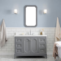 Water Creation Queen 48" Single Sink Quartz Carrara Vanity in Cashmere Grey with Matching Mirror(s) and F2-0012-01-TL Lavatory Faucet(s) VQU048QCCG43 - Model Bath