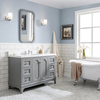 Water Creation Queen 48" Single Sink Quartz Carrara Vanity in Cashmere Grey with Matching Mirror(s) and F2-0013-01-FX Lavatory Faucet(s) VQU048QCCG68 - Model Bath