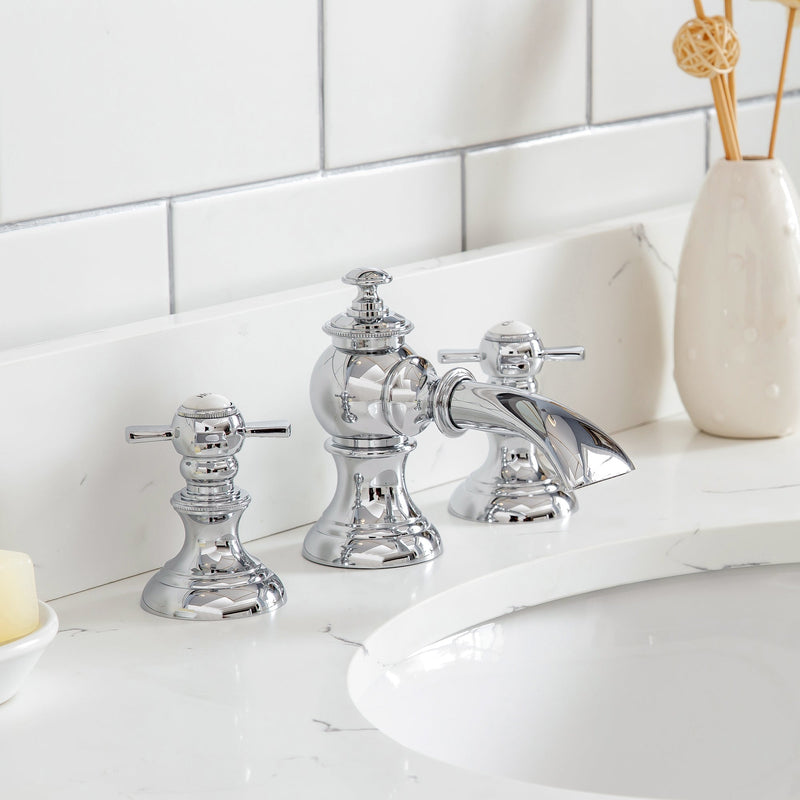 Water Creation Queen 48" Single Sink Quartz Carrara Vanity in Cashmere Grey with Matching Mirror(s) and F2-0013-01-FX Lavatory Faucet(s) VQU048QCCG68 - Model Bath
