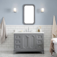 Water Creation Queen 48" Single Sink Quartz Carrara Vanity in Cashmere Grey with Matching Mirror(s) VQU048QCCG01 - Model Bath