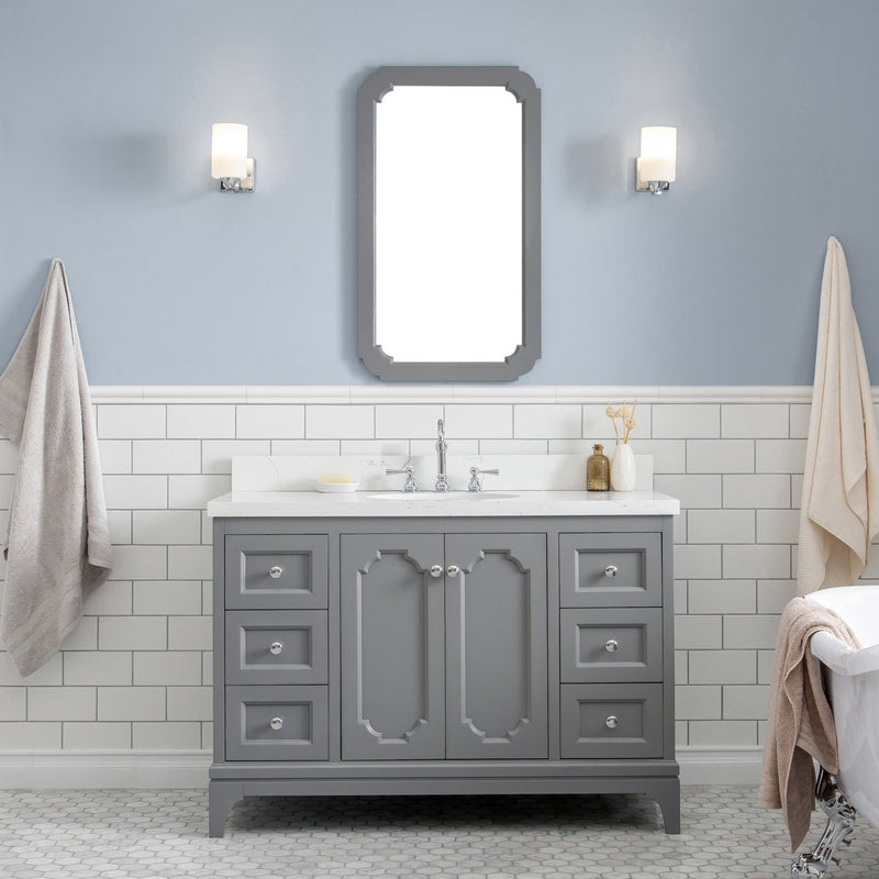 Water Creation Queen 48" Single Sink Quartz Carrara Vanity in Cashmere Grey with Matching Mirror(s) VQU048QCCG01 - Model Bath