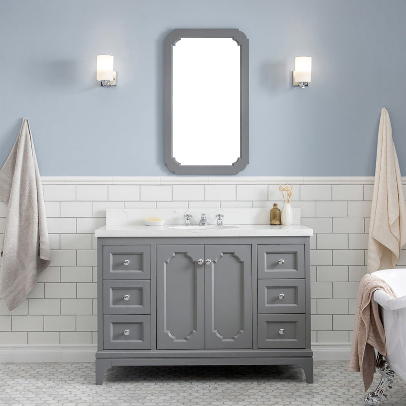 Water Creation Queen 48" Single Sink Quartz Carrara Vanity in Cashmere Grey with Matching Mirror(s) VQU048QCCG01 - Model Bath