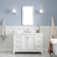 Water Creation Queen 48" Single Sink Quartz Carrara Vanity in Pure White VQU048QCPW00 - Model Bath