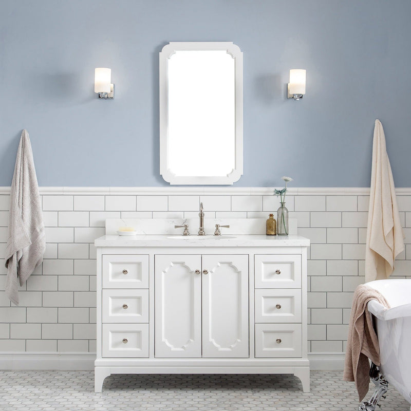 Water Creation Queen 48" Single Sink Quartz Carrara Vanity in Pure White VQU048QCPW00 - Model Bath