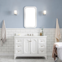 Water Creation Queen 48" Single Sink Quartz Carrara Vanity in Pure White with F2-0009-05-BX Lavatory Faucet(s) VQU048QCPW52 - Model Bath