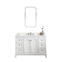 Water Creation Queen 48" Single Sink Quartz Carrara Vanity in Pure White with F2-0013-05-FX Lavatory Faucet(s) VQU048QCPW62 - Model Bath