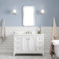 Water Creation Queen 48" Single Sink Quartz Carrara Vanity in Pure White with F2-0013-05-FX Lavatory Faucet(s) VQU048QCPW62 - Model Bath